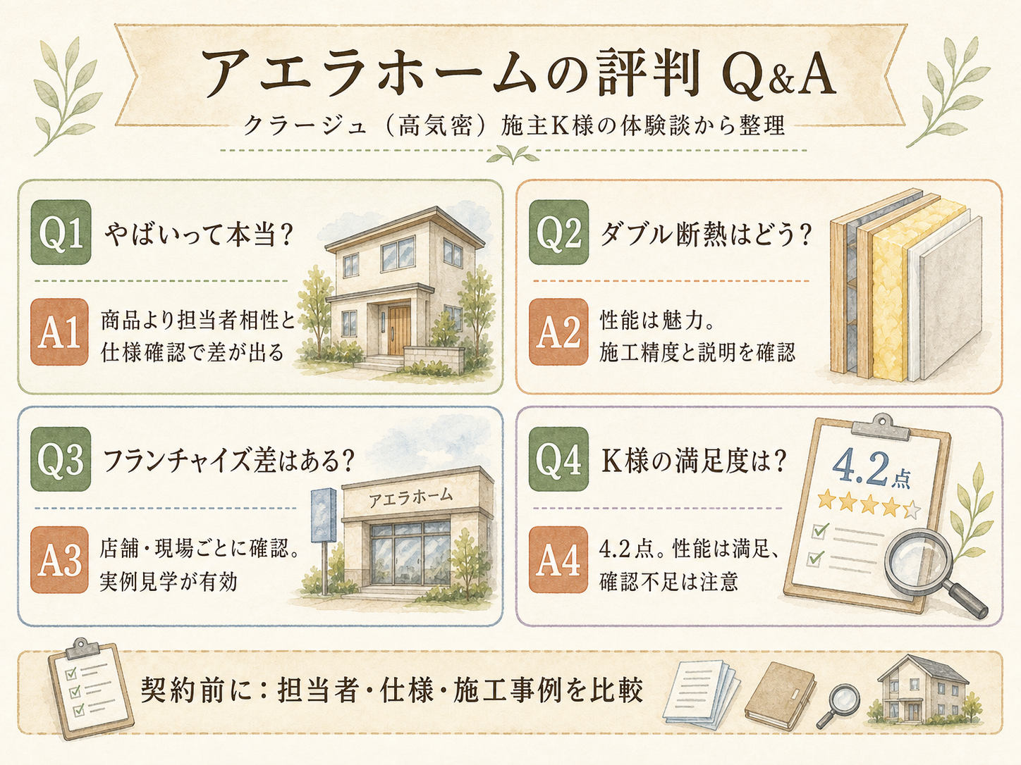 アエラホームに関する読者の疑問と、K様の取材時の回答（Q&A図解）