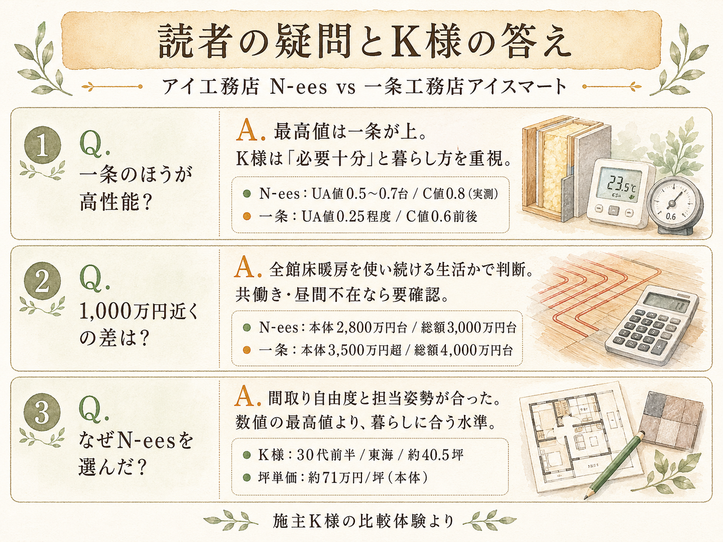 アイ工務店に関する読者の疑問と、K様の取材時の回答（Q&A図解）