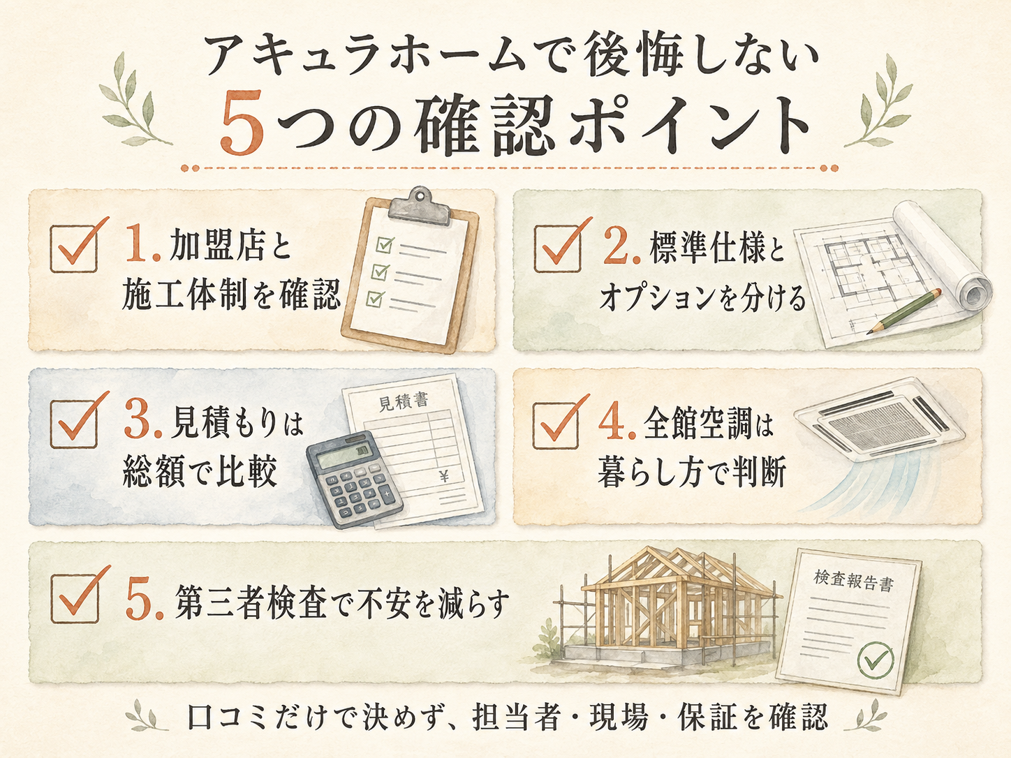 アキュラホームを検討する前に事前に確認したい5つのチェックリスト
