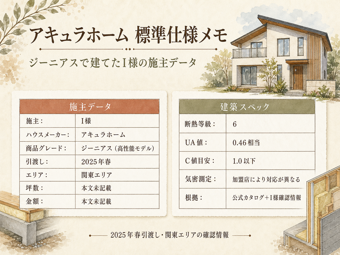 I様(アキュラホーム・40.7坪)の建築スペック一覧(メーカー・商品・坪数・坪単価・総額・建築時期)