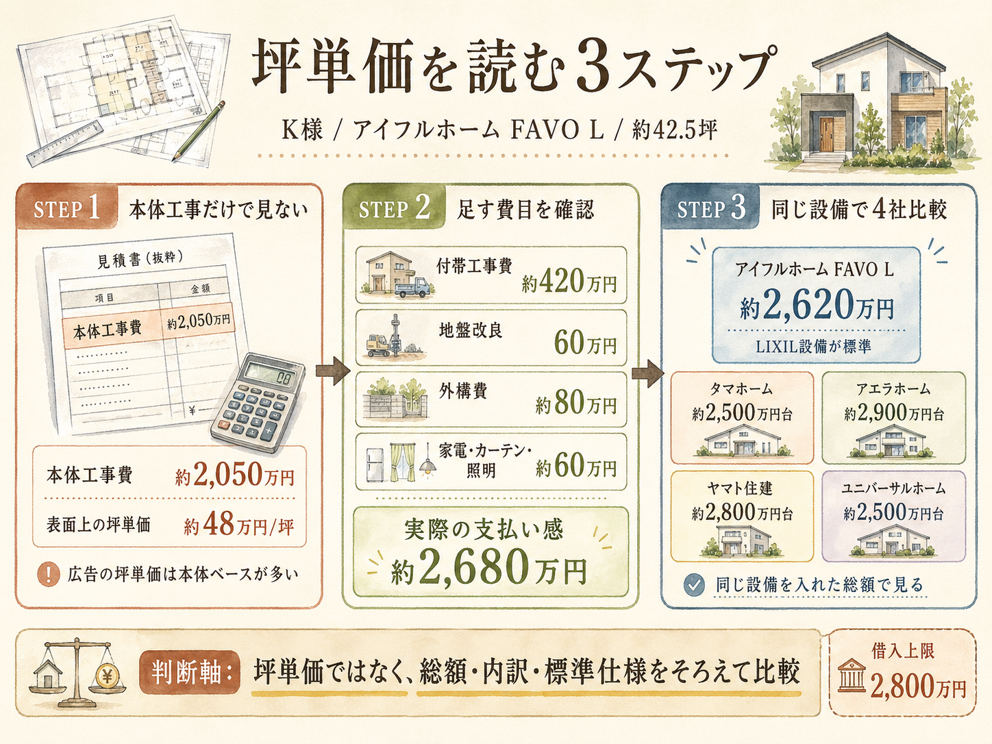 アイフルホームの坪数別 総額シミュレーション（30・35・40坪）