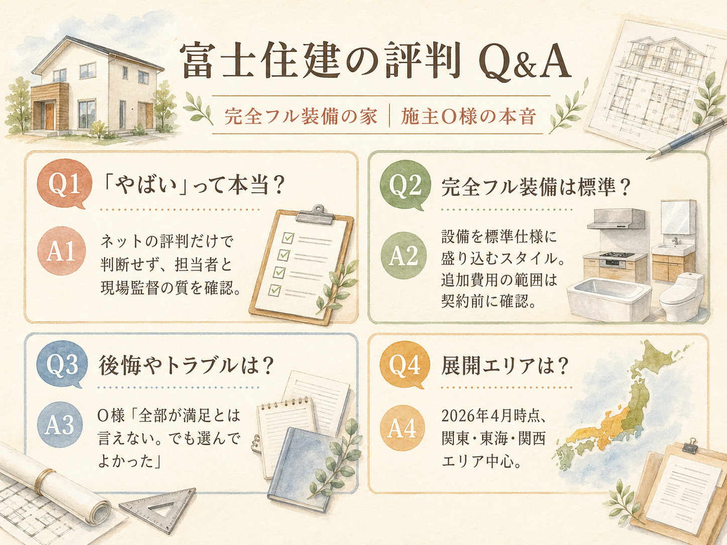 富士住建に関する読者の疑問と、O様の取材時の回答（Q&A図解）