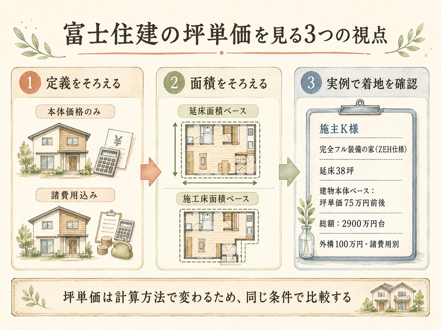 富士住建の坪数別 総額シミュレーション（30・35・40坪）