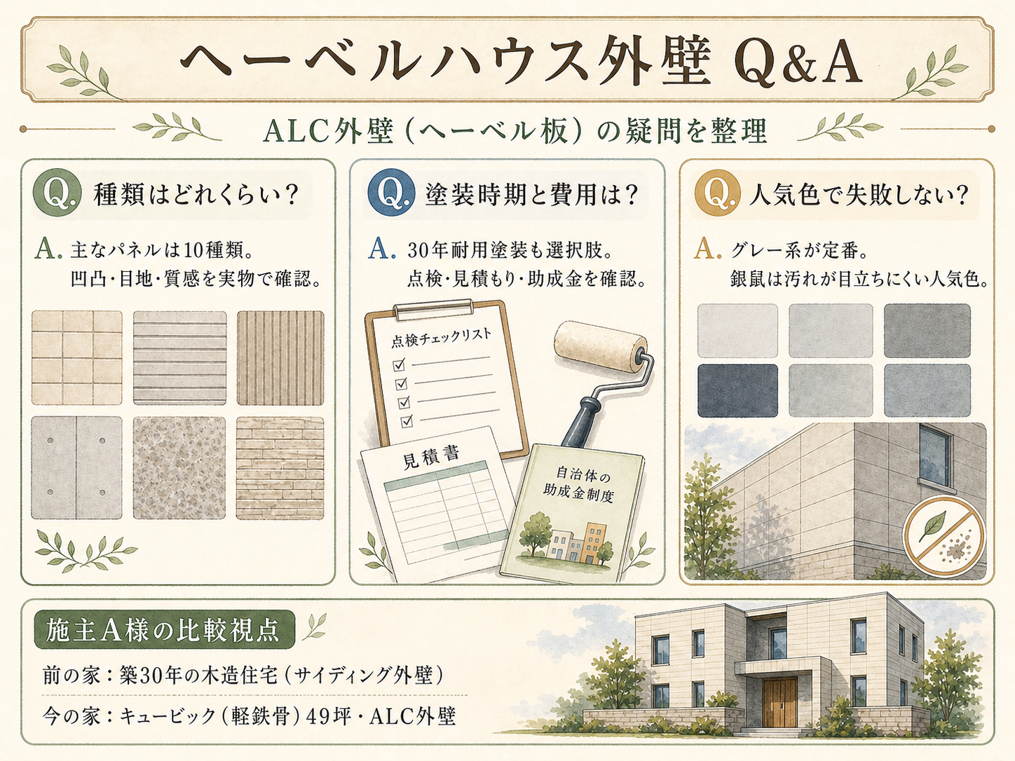 ヘーベルハウスに関する読者の疑問と、A様の取材時の回答（Q&A図解）