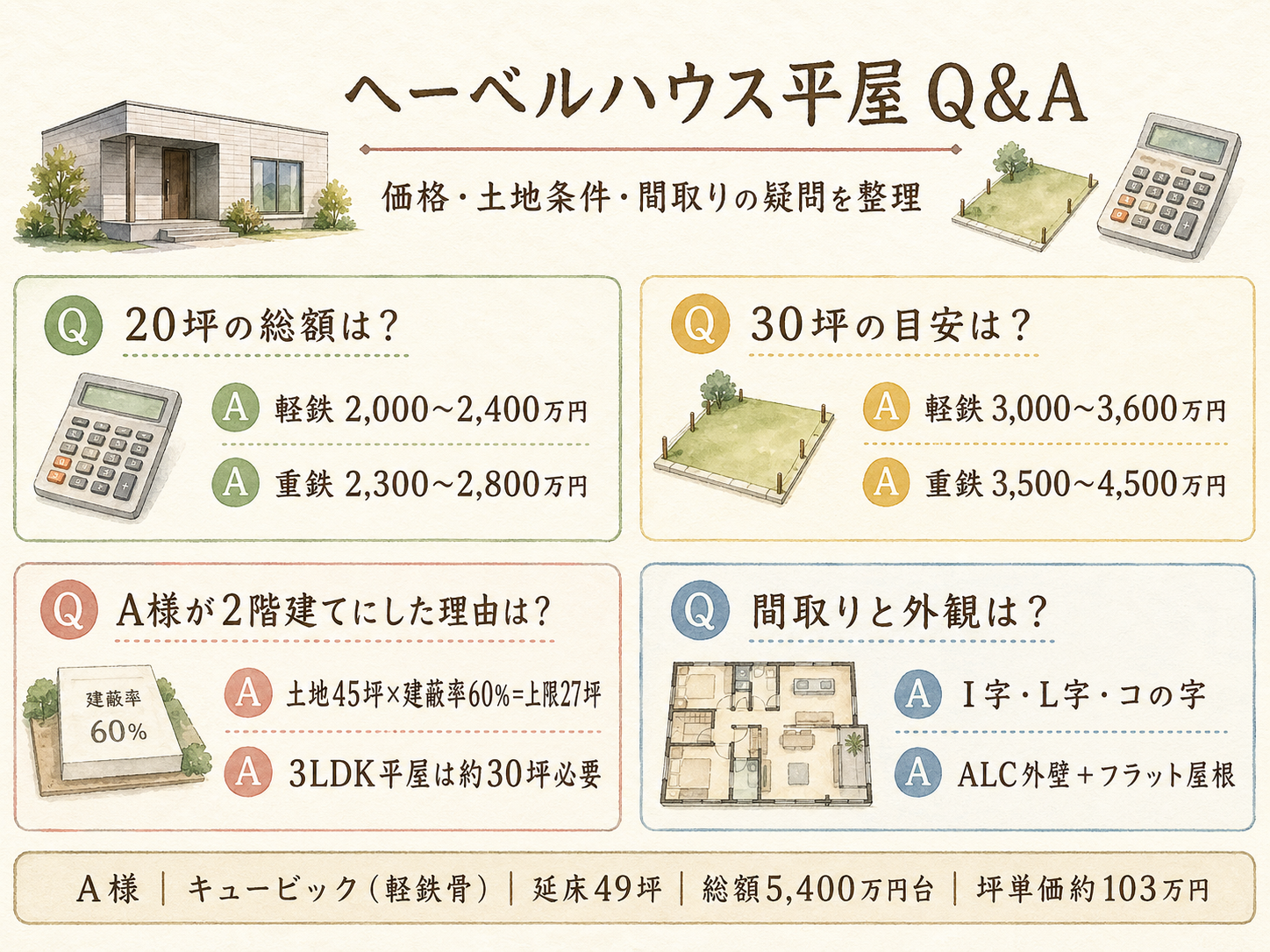 ヘーベルハウスに関する読者の疑問と、A様の取材時の回答（Q&A図解）