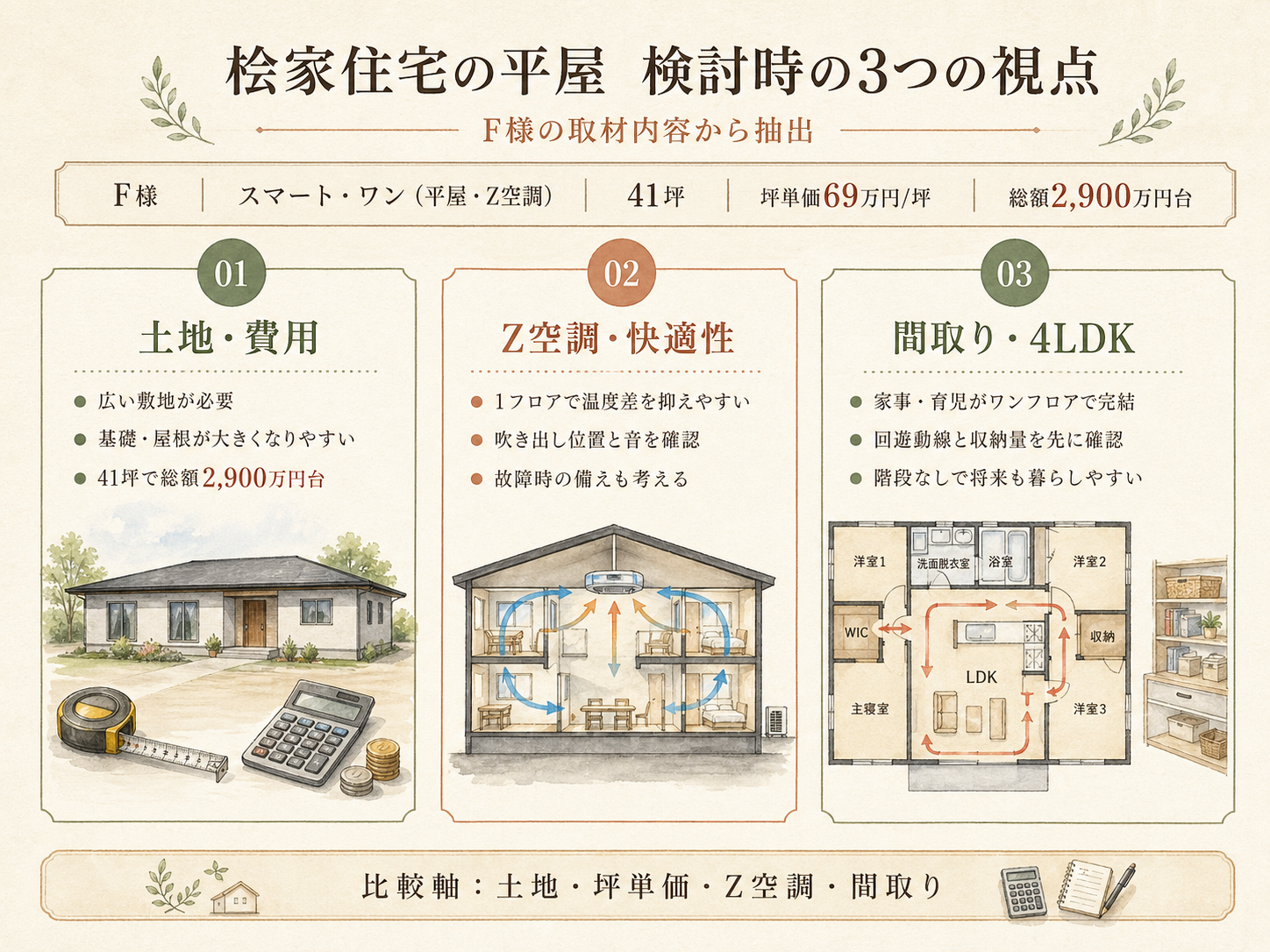 桧家住宅で平屋を検討したF様の比較ポイント3つ