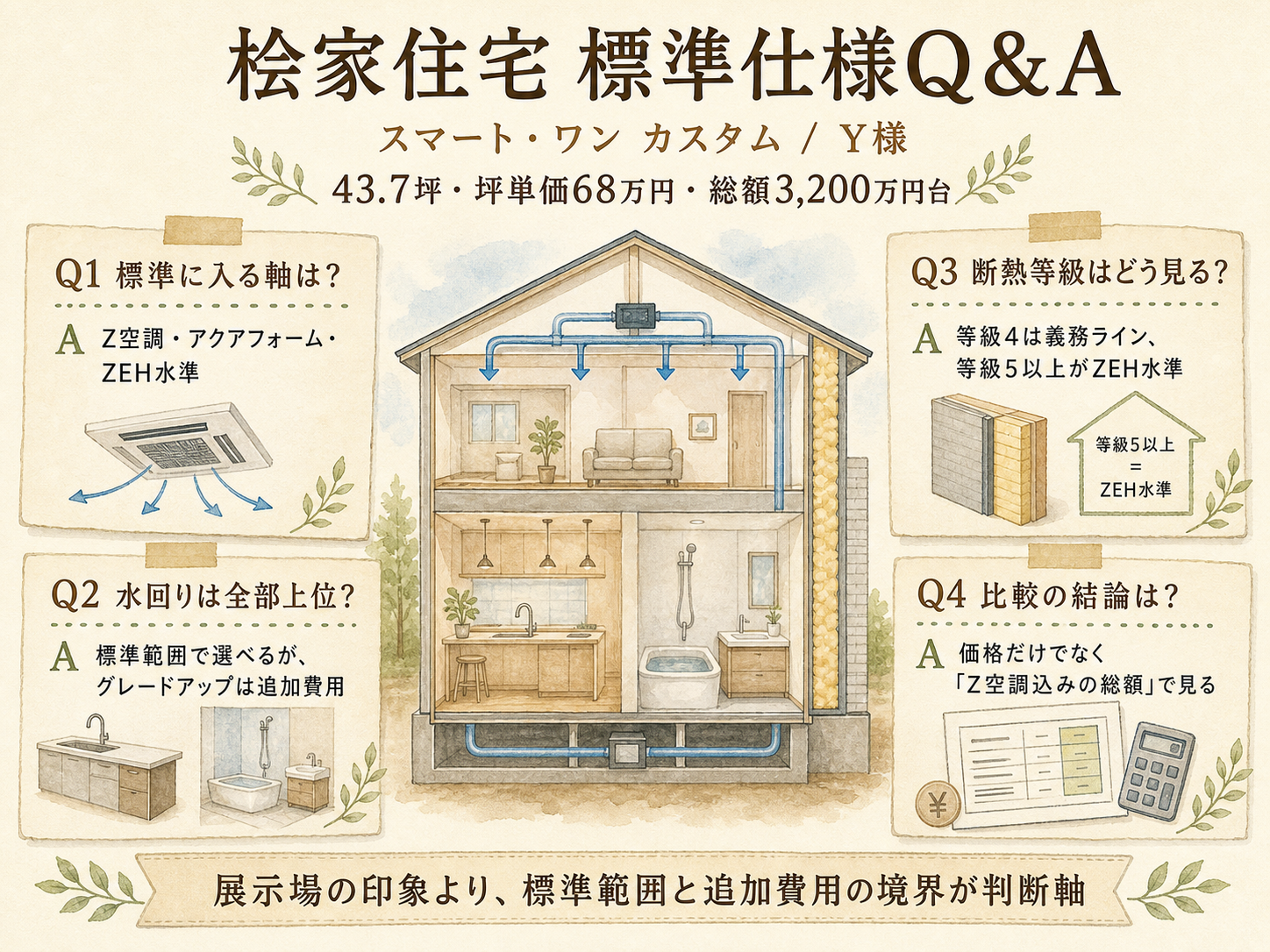 桧家住宅に関する読者の疑問と、Y様の取材時の回答（Q&A図解）