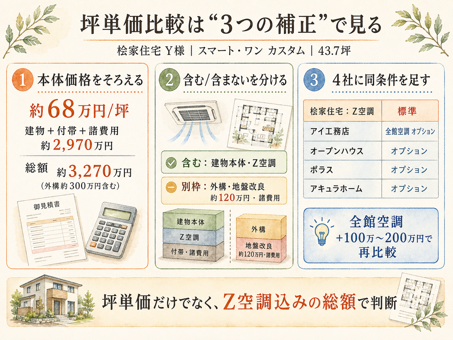 桧家住宅の坪数別 総額シミュレーション（30・35・40坪）