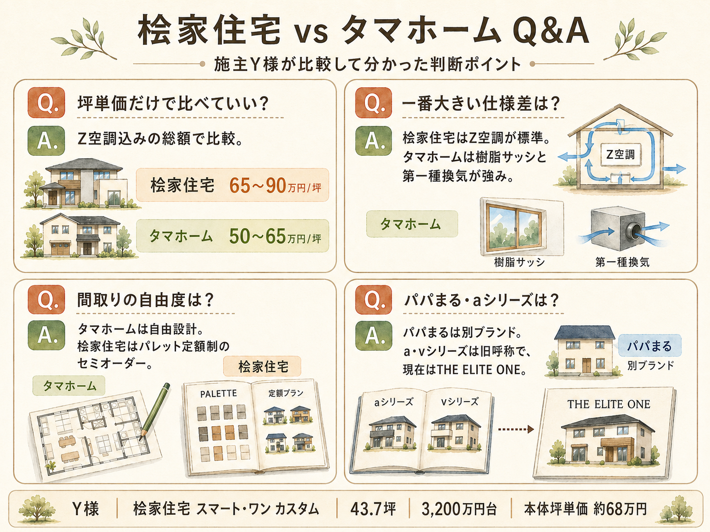 桧家住宅に関する読者の疑問と、Y様の取材時の回答（Q&A図解）