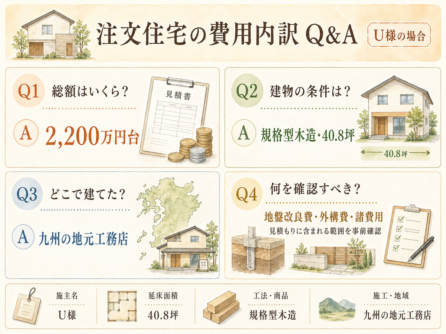 ハウスメーカーに関する読者の疑問と、U様の取材時の回答（Q&A図解）