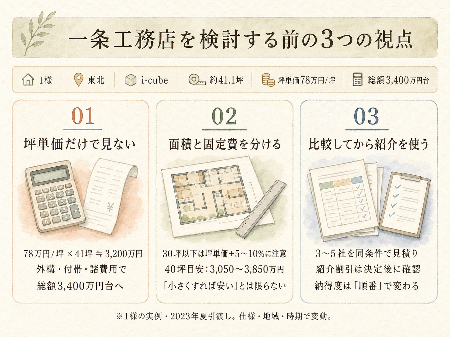 一条工務店の坪数別 総額シミュレーション(30・35・40坪)