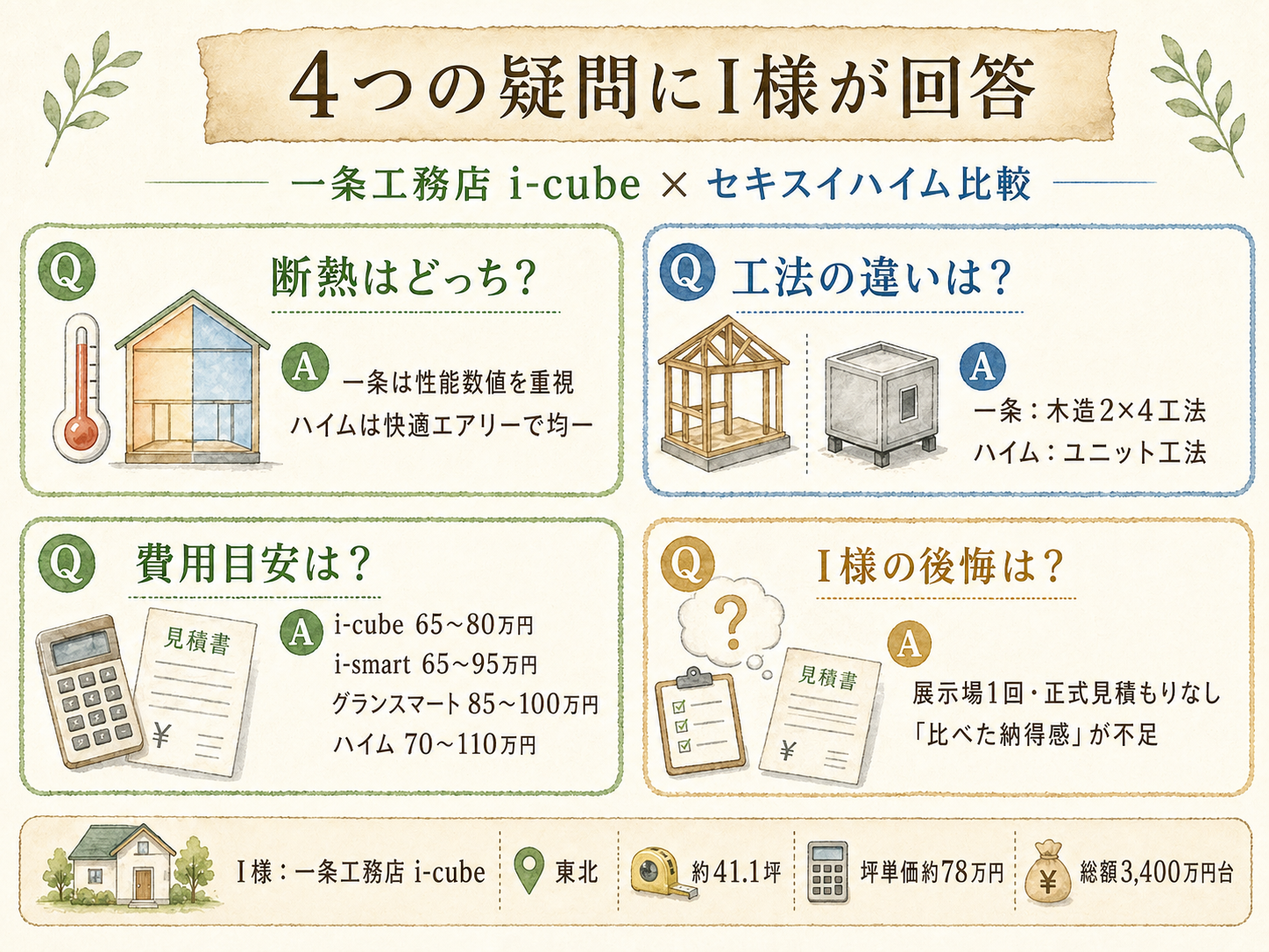 一条工務店に関する読者の疑問と、I様の取材時の回答（Q&A図解）