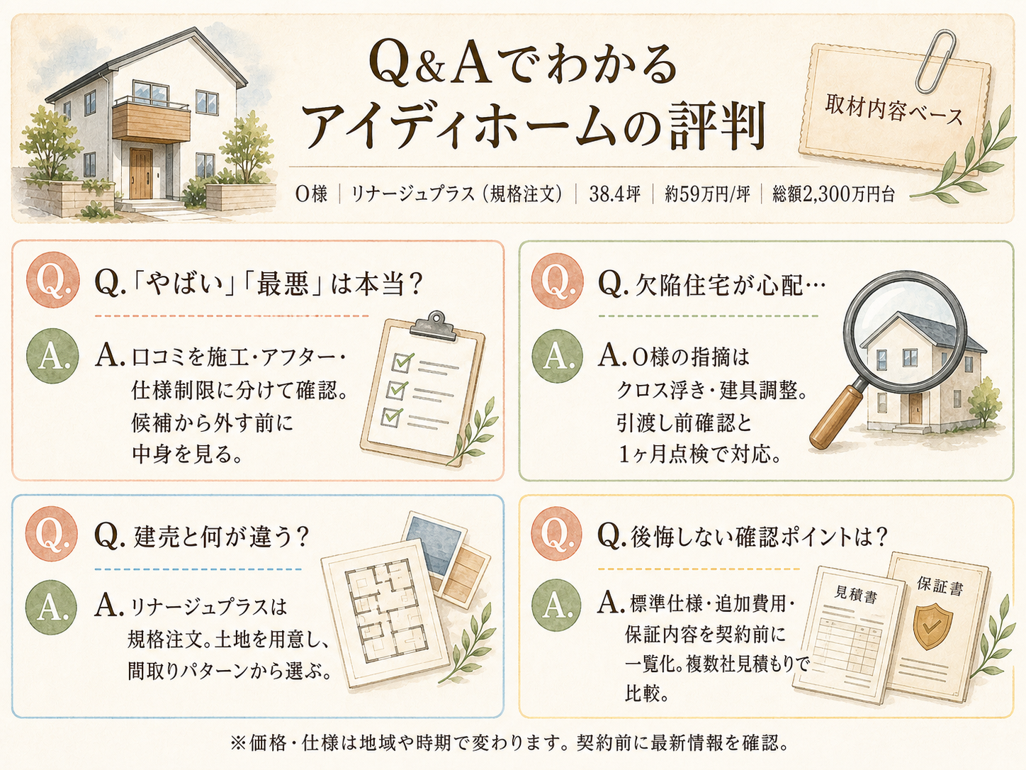 アイディホームに関する読者の疑問と、O様の取材時の回答（Q&A図解）