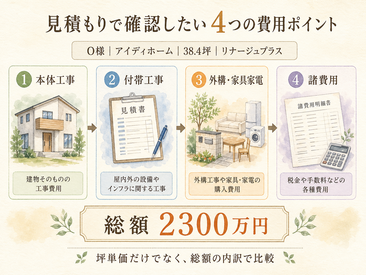 アイディホームの坪数別 総額シミュレーション（30・35・40坪）