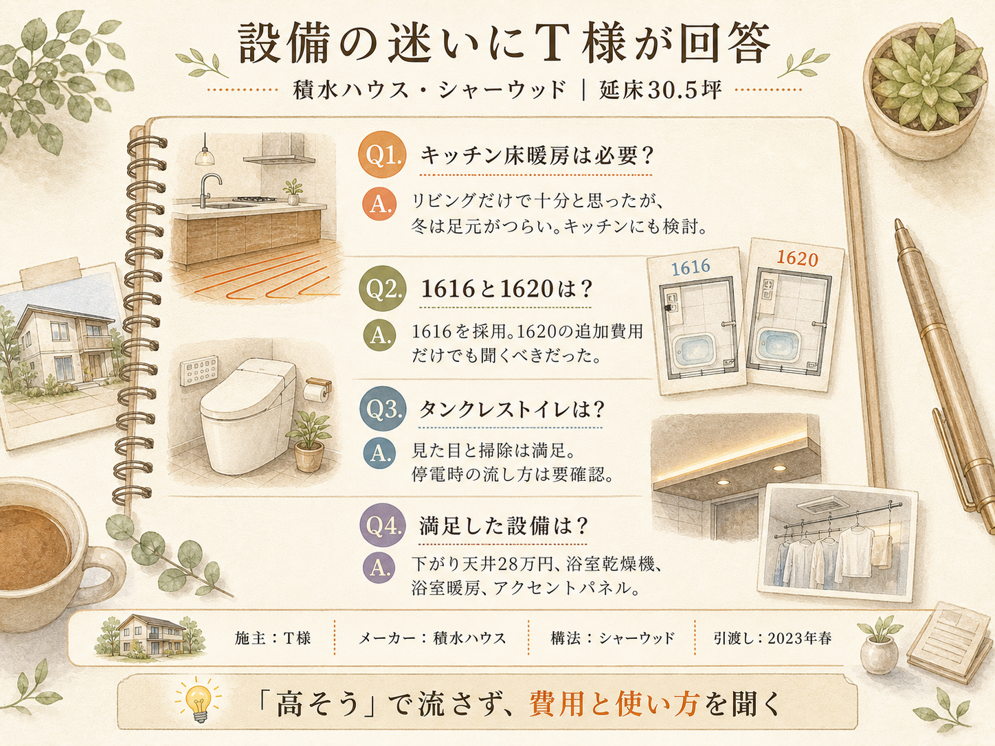 キッチン・水回りの後悔に関する読者の疑問と、T様の回答（Q&A図解）
