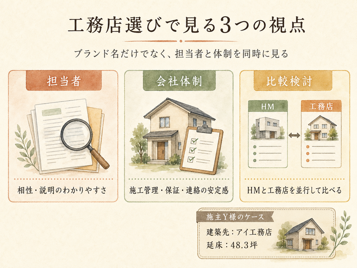 Y様(ハウスメーカー・48.3坪)の建築スペック（メーカー・商品・坪数・坪単価・総額・建築時期のカード表示）