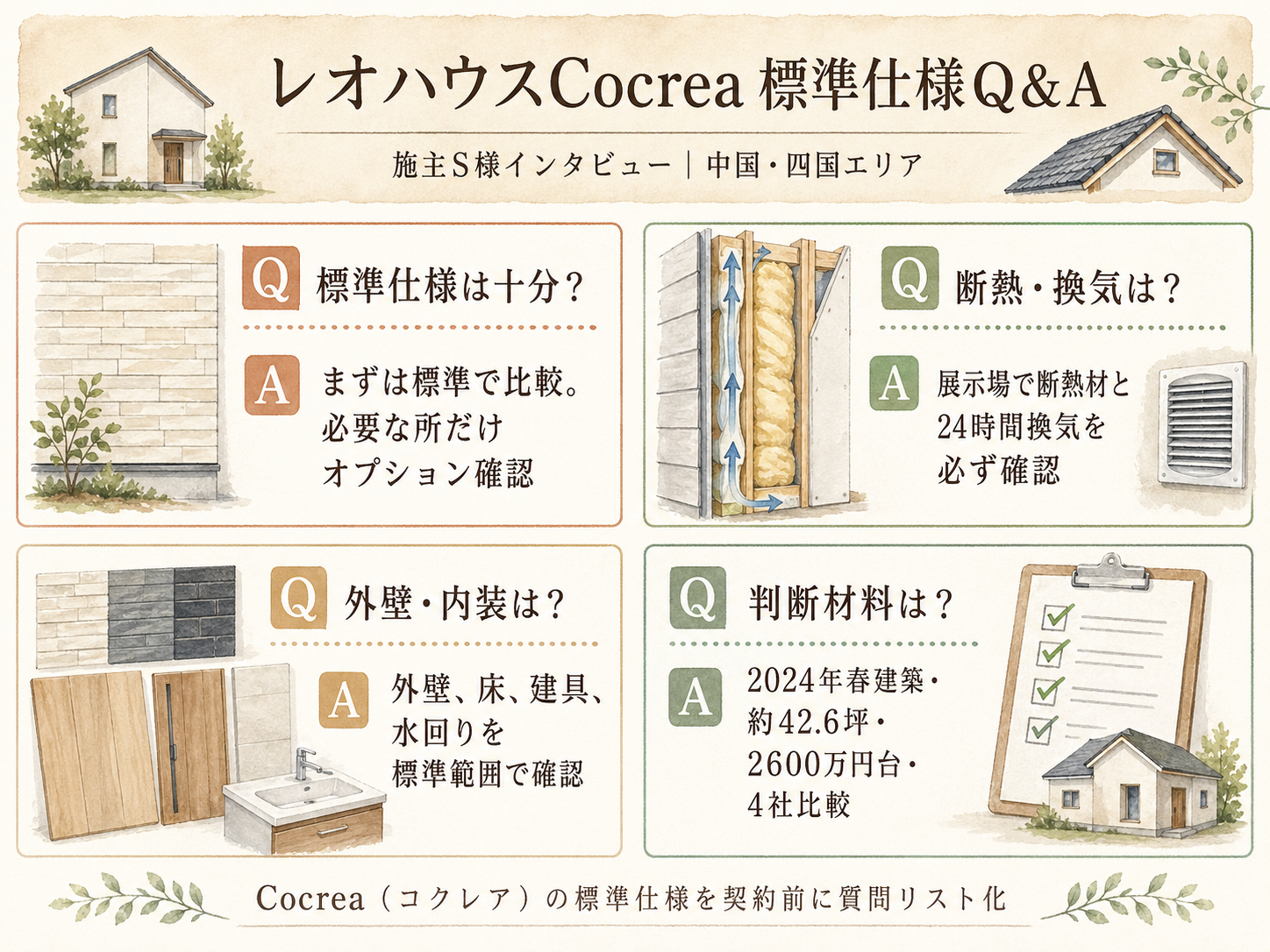 レオハウスに関する読者の疑問と、S様の施主の回答（Q&A図解）
