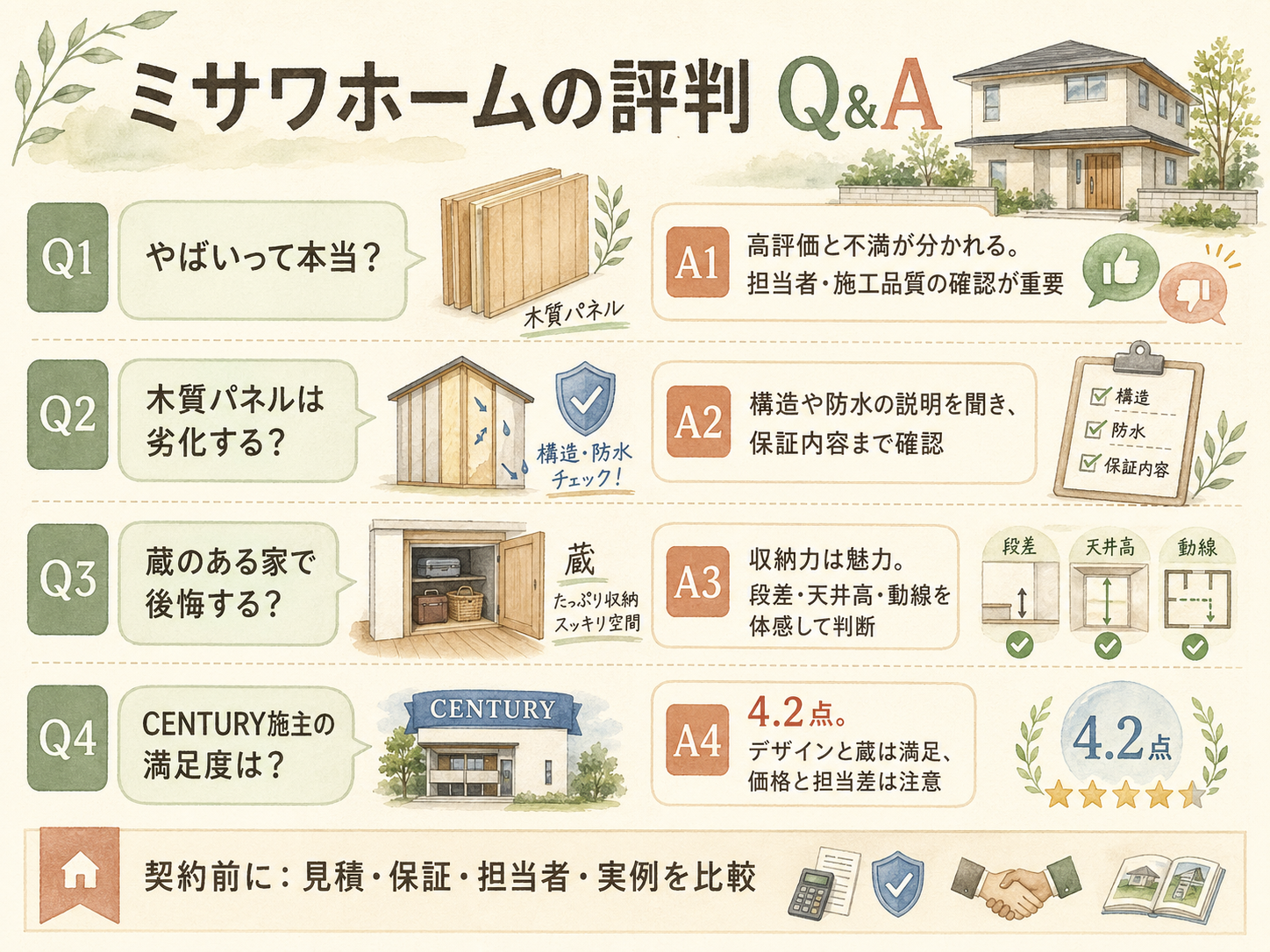 ミサワホームに関する読者の疑問と、K様の取材時の回答（Q&A図解）