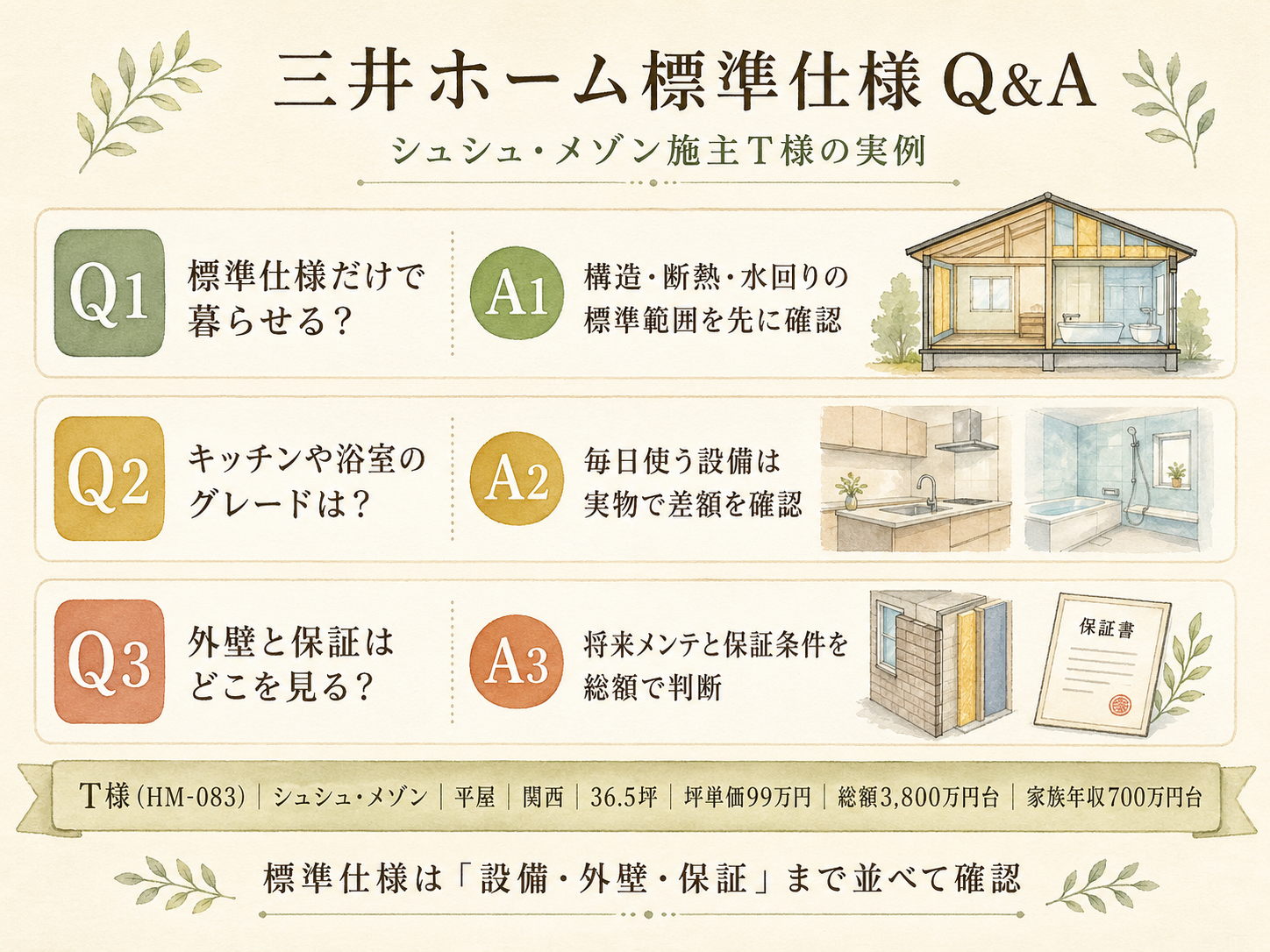 三井ホームに関する読者の疑問と、T様の施主の回答(Q&A図解)