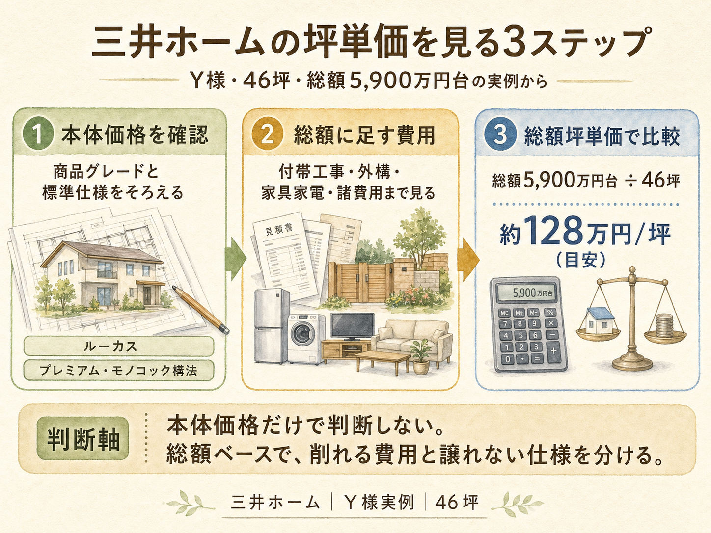 三井ホームの坪数別 総額シミュレーション（30・35・40坪）