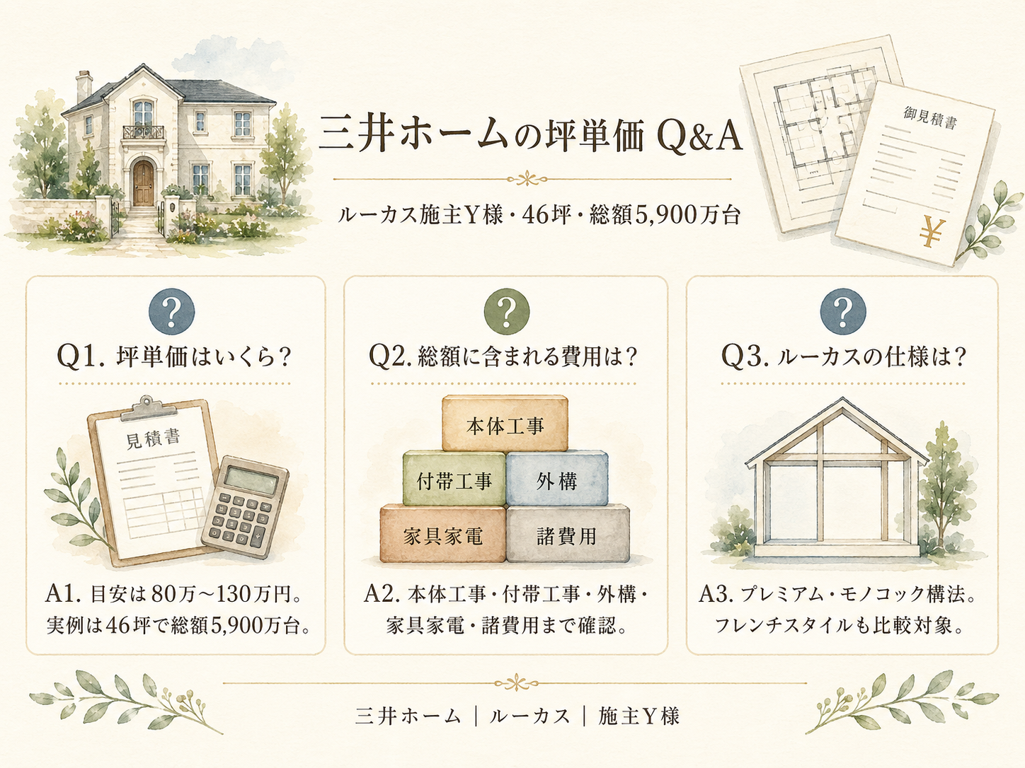 三井ホームに関する読者の疑問と、Y様の取材時の回答（Q&A図解）