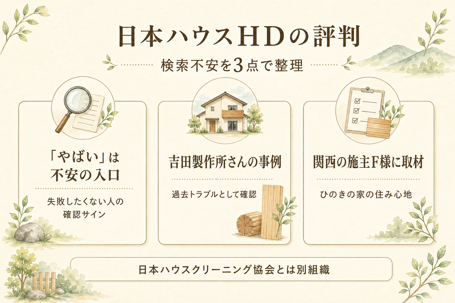 「日本ハウスHD やばい」ネット評判とF様の実感のギャップを比較した図解（満足度4.2点）