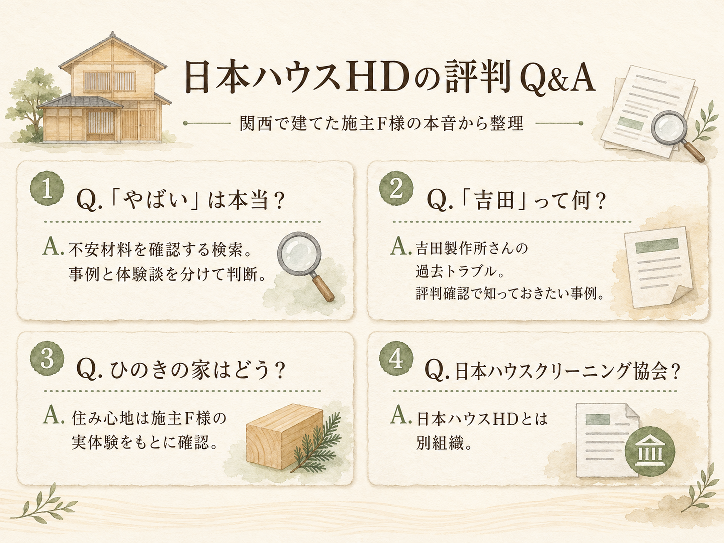 日本ハウスHDに関する読者の疑問と、F様の取材時の回答（Q&A図解）