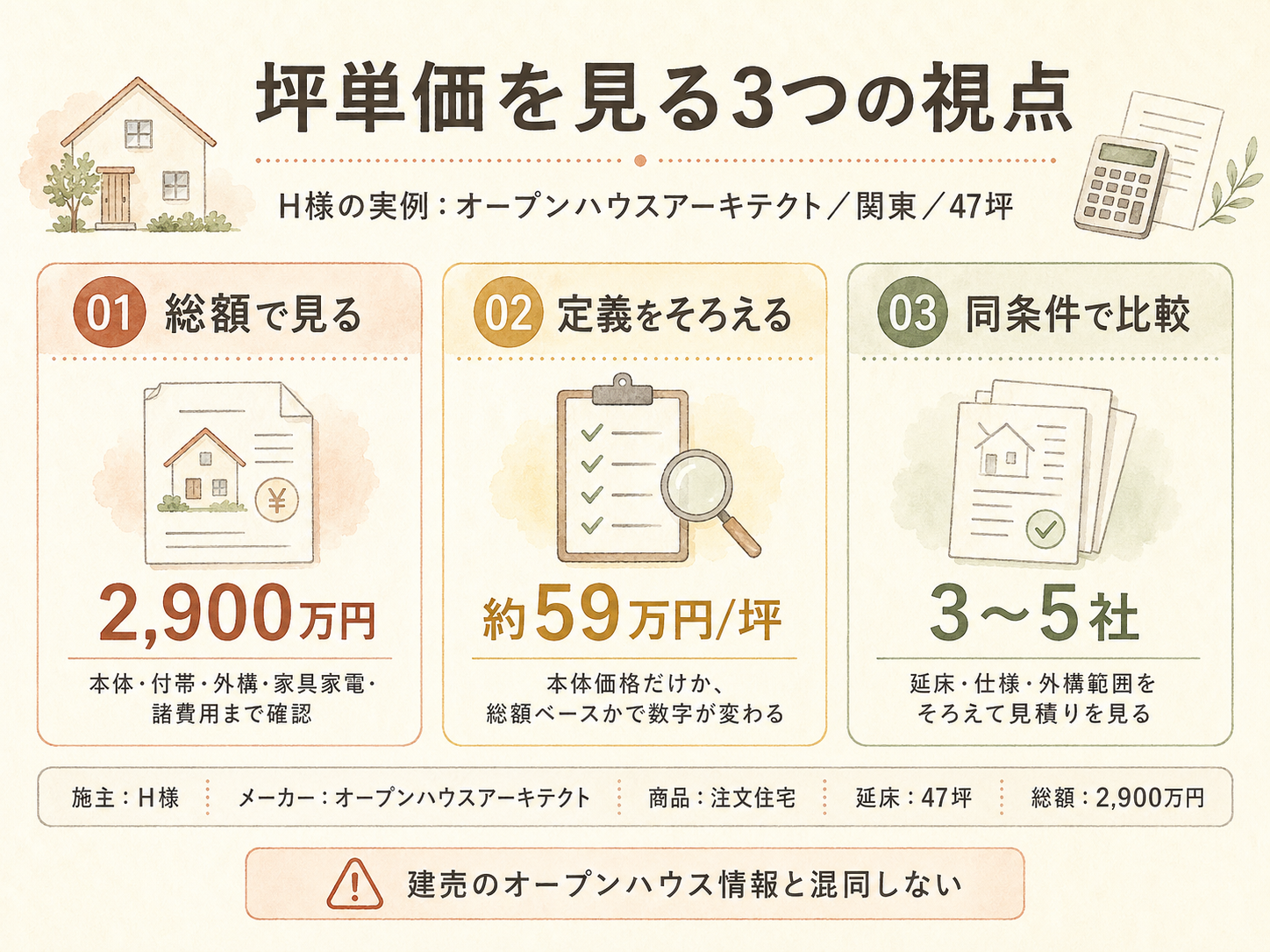 オープンハウスの坪数別 総額シミュレーション（30・35・40坪）