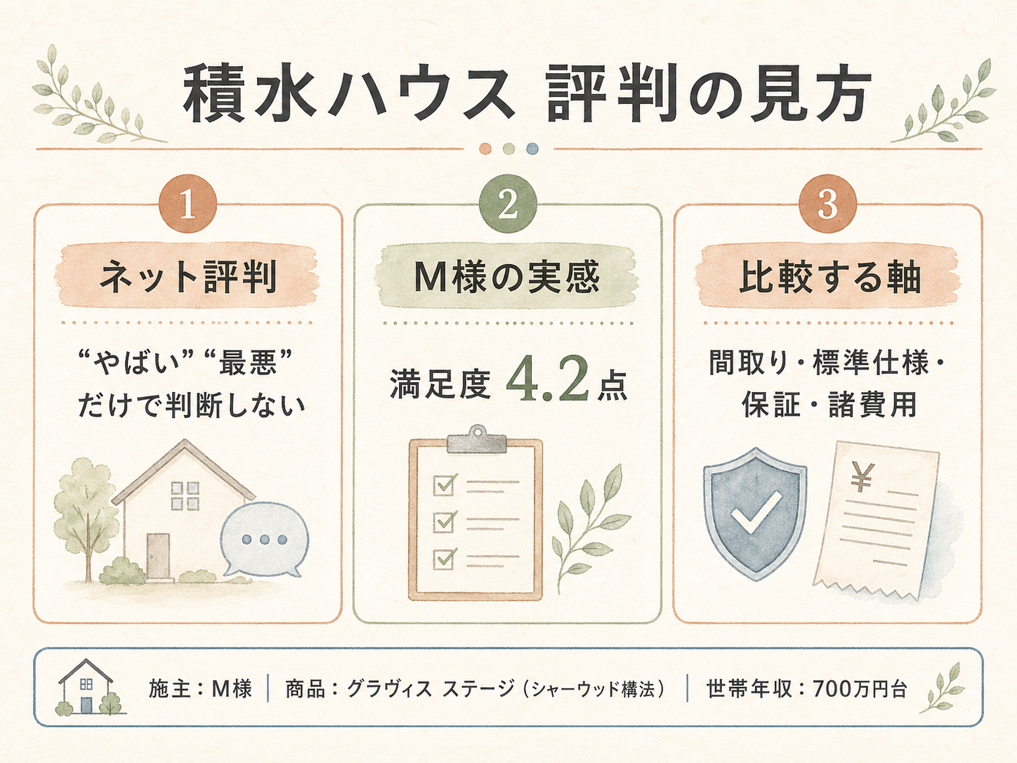 「積水ハウス やばい」ネット評判とお話を伺ったM様の実感のギャップを比較した図解
