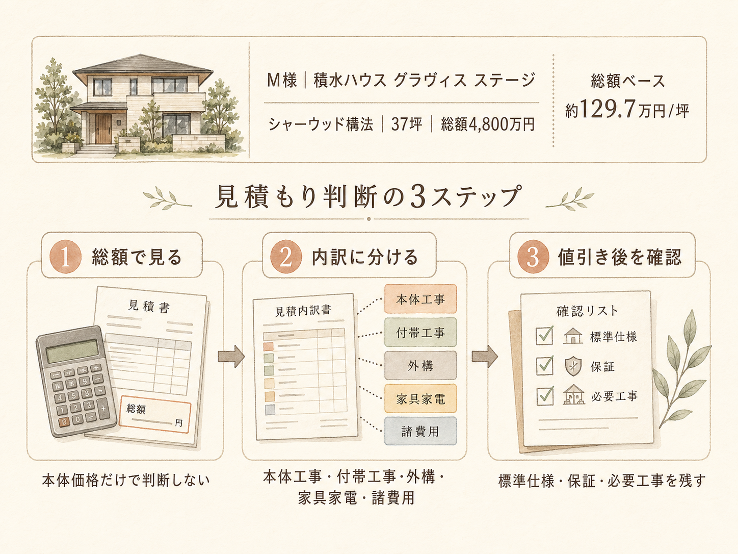 積水ハウスの坪数別 総額シミュレーション(30・35・40坪)