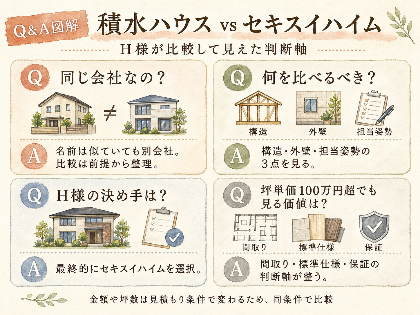 積水ハウスに関する読者の疑問と、H様の取材時の回答（Q&A図解）