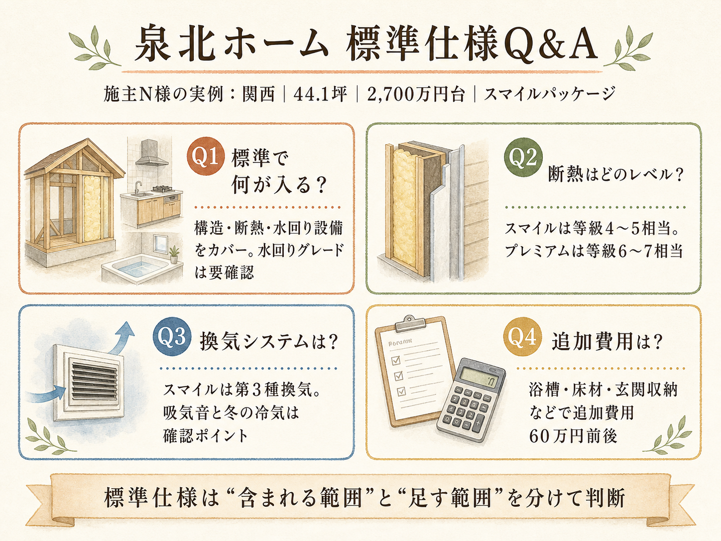 泉北ホームに関する読者の疑問と、N様の取材時の回答（Q&A図解）