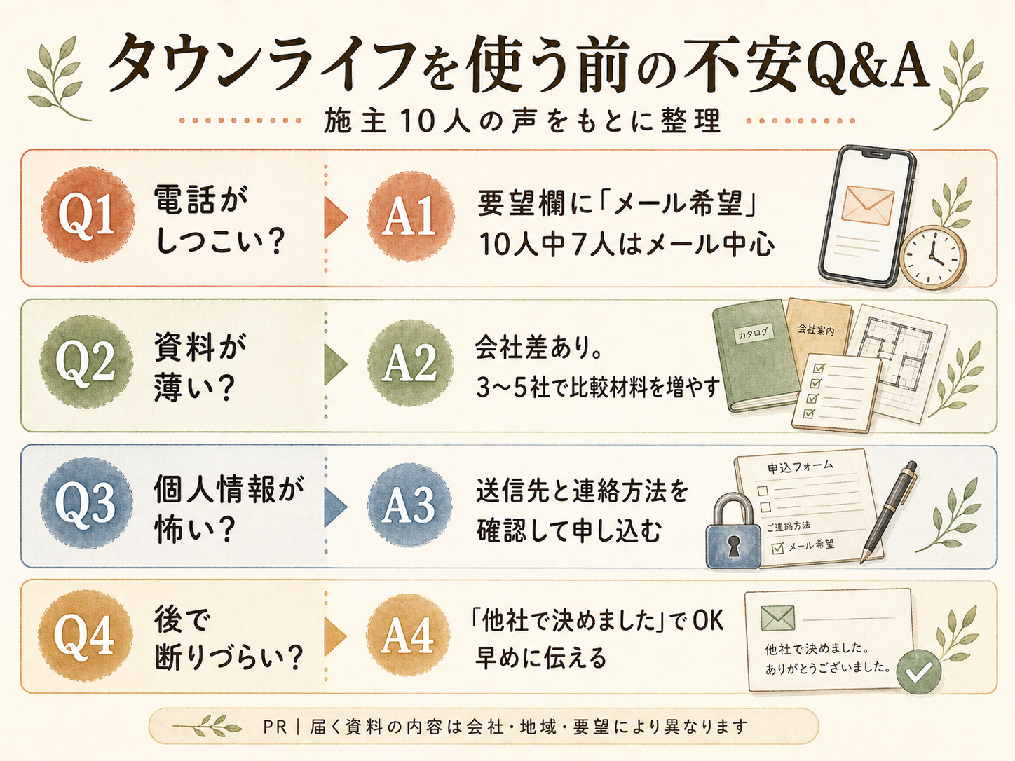 ハウスメーカーに関する読者の疑問と、施主様の取材時の回答（Q&A図解）