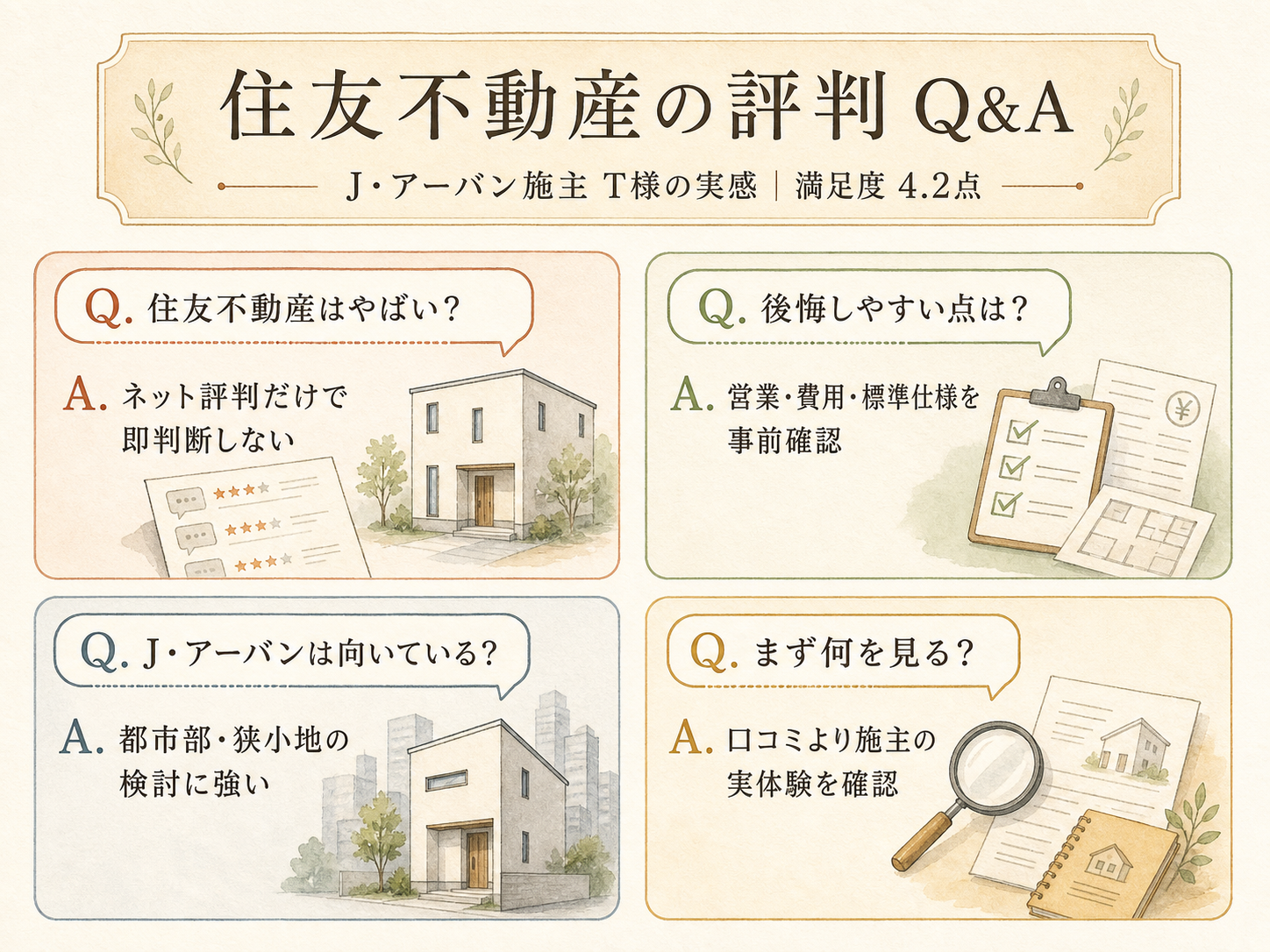 住友不動産に関する読者の疑問と、お話を伺ったT様の回答(Q&A図解)