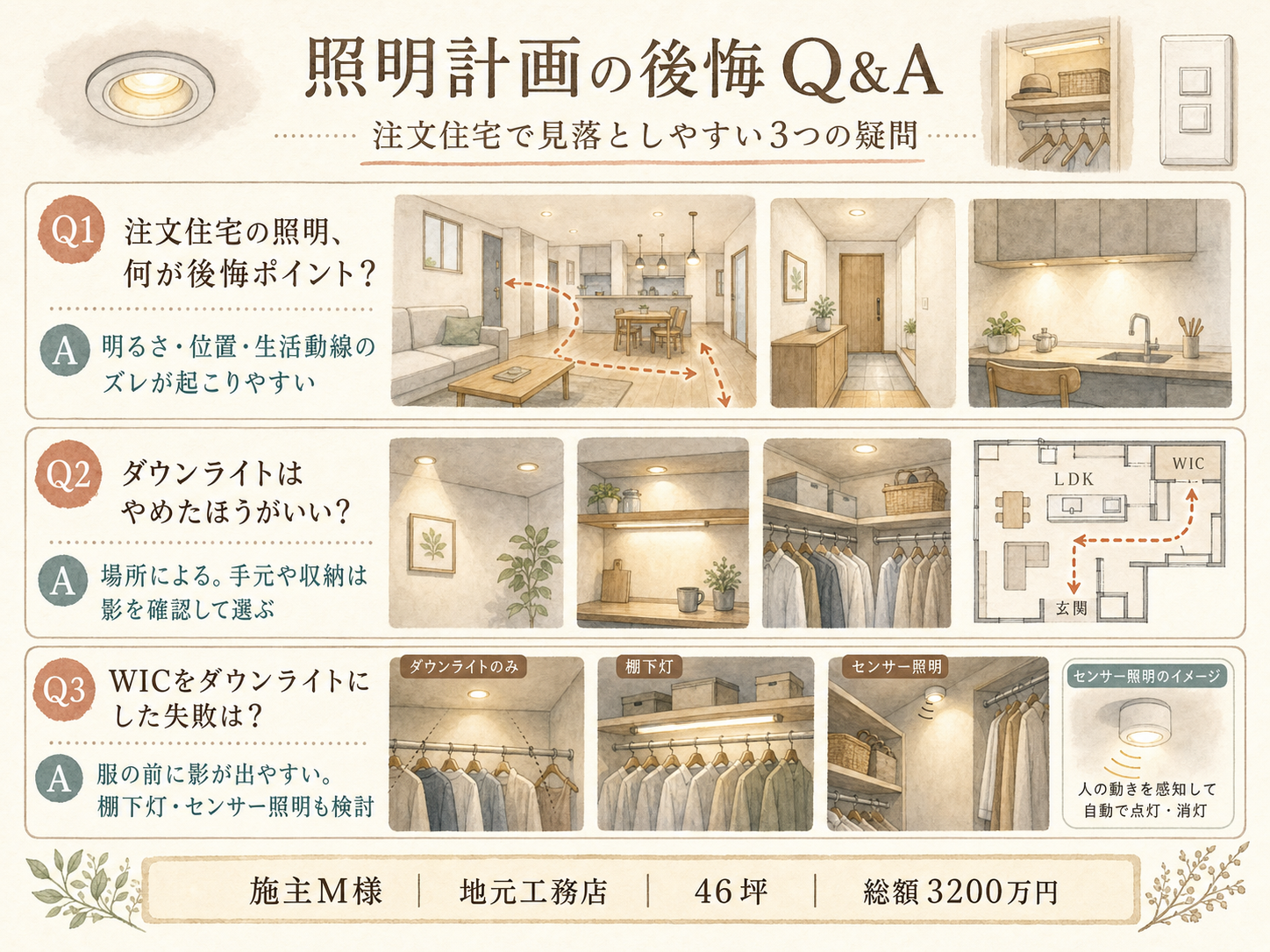 ハウスメーカーに関する読者の疑問と、M様の取材時の回答（Q&A図解）