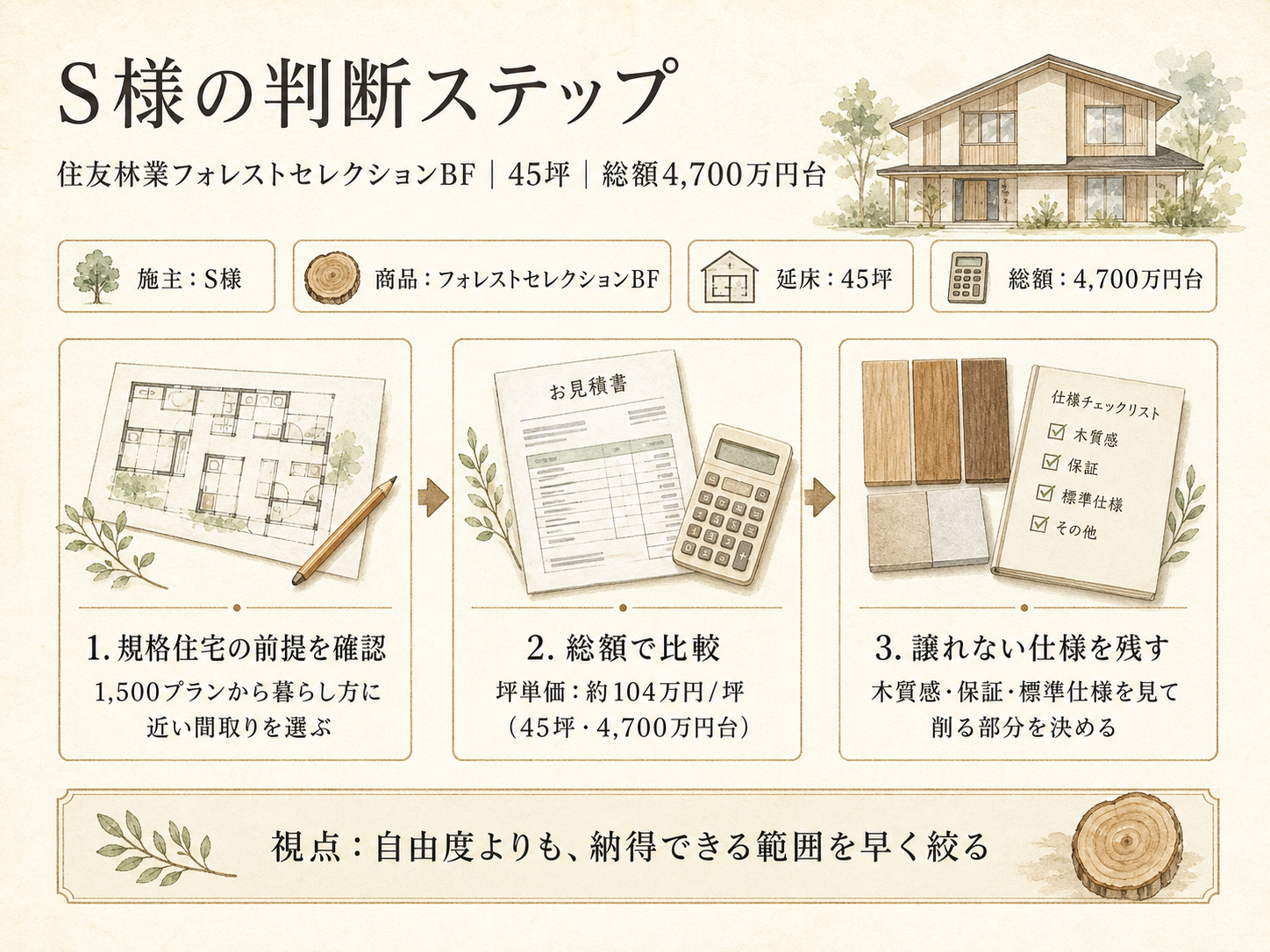 住友林業の検討ポイント3つ（S様の取材内容から）