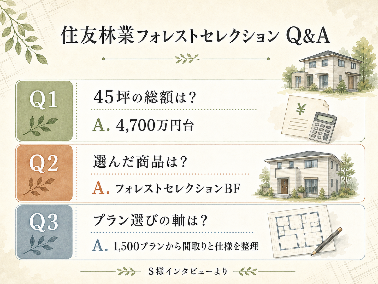 住友林業に関する読者の疑問と、S様の取材時の回答（Q&A図解）