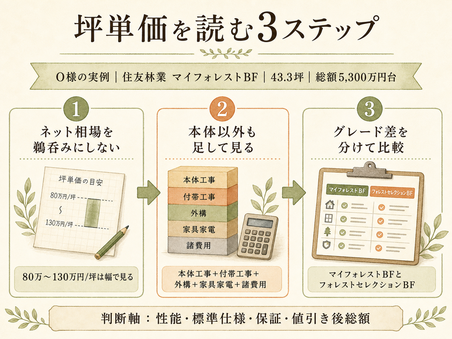 住友林業の坪数別 総額シミュレーション（30・35・40坪）