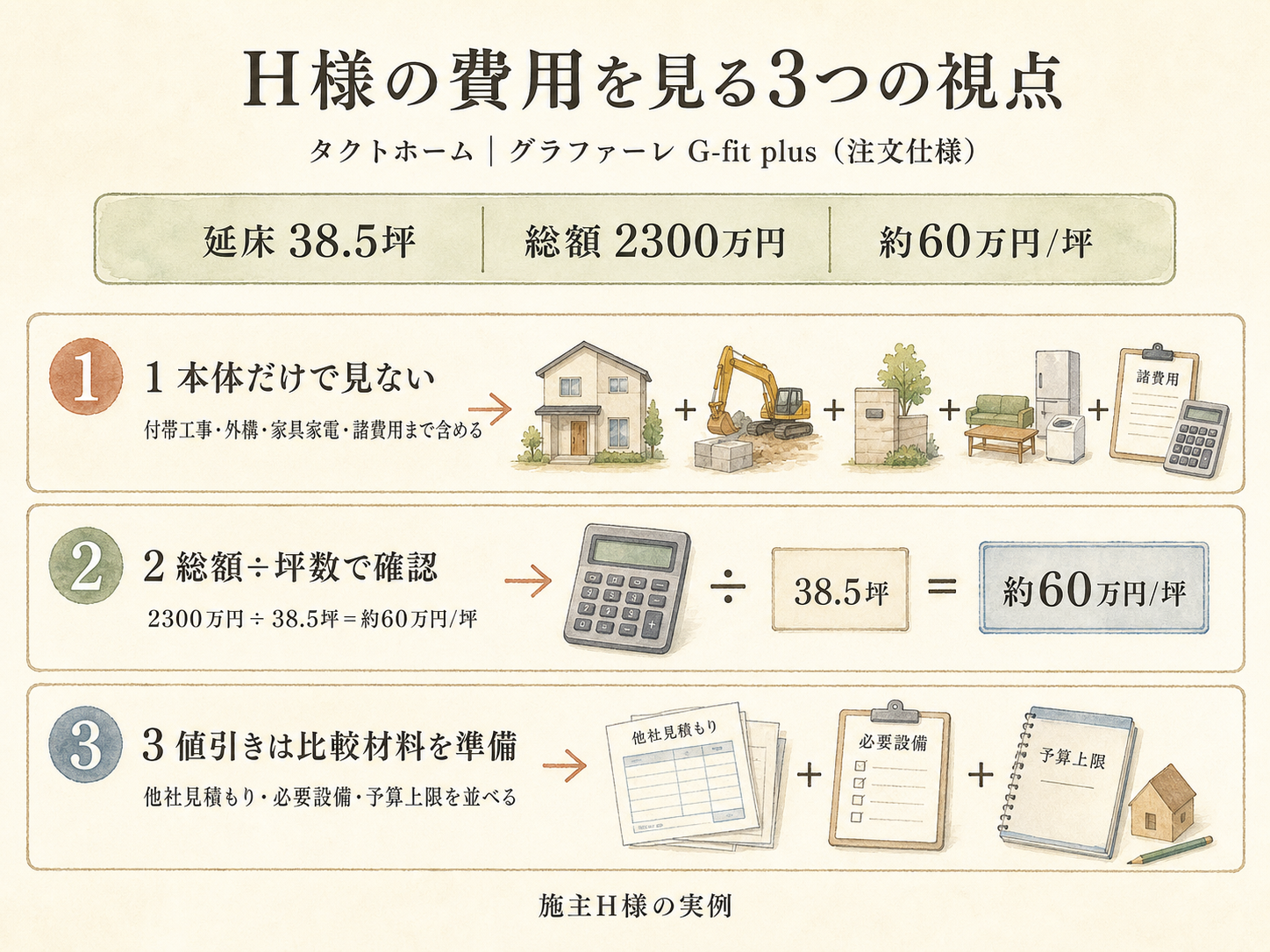 タクトホームの坪数別 総額シミュレーション（30・35・40坪）