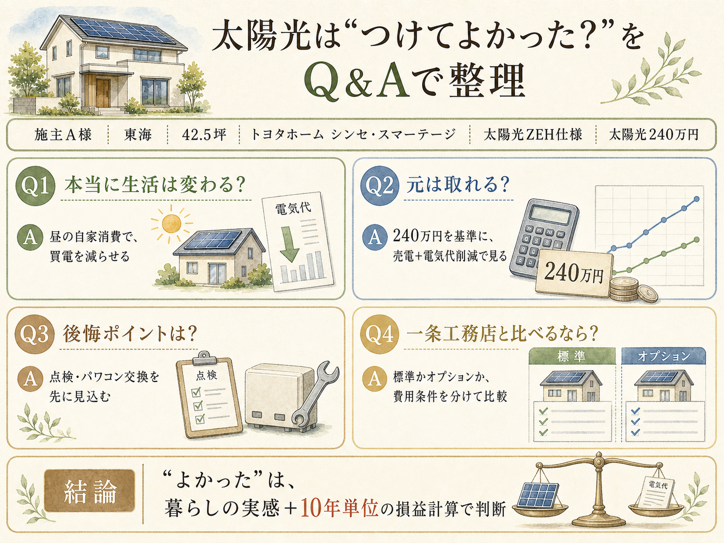ハウスメーカーに関する読者の疑問と、A様の取材時の回答（Q&A図解）