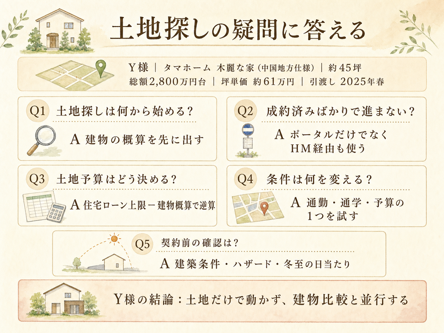 ハウスメーカーに関する読者の疑問と、Y様の取材時の回答（Q&A図解）