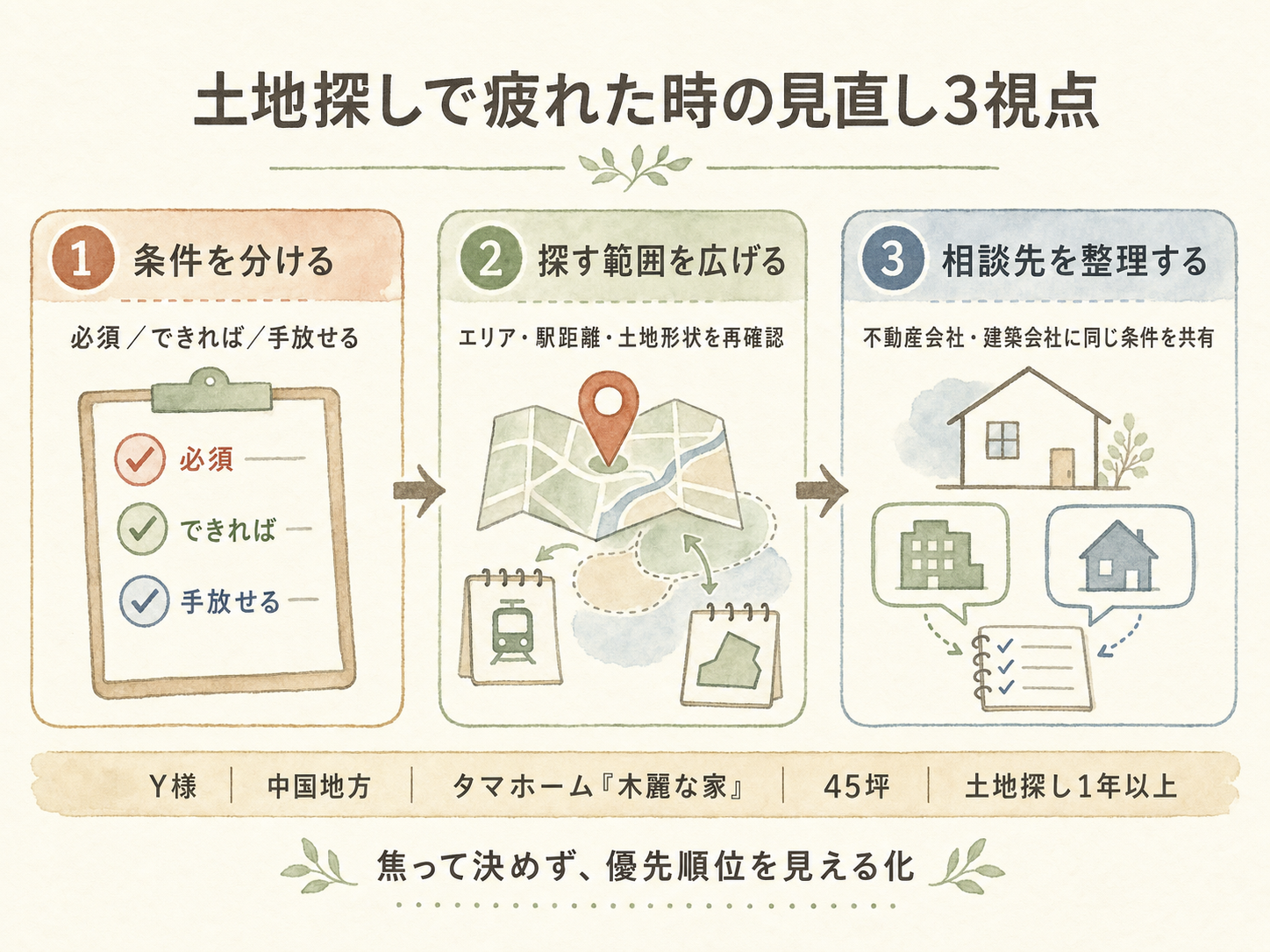 記事の検討ポイント3つ（Y様の話から）