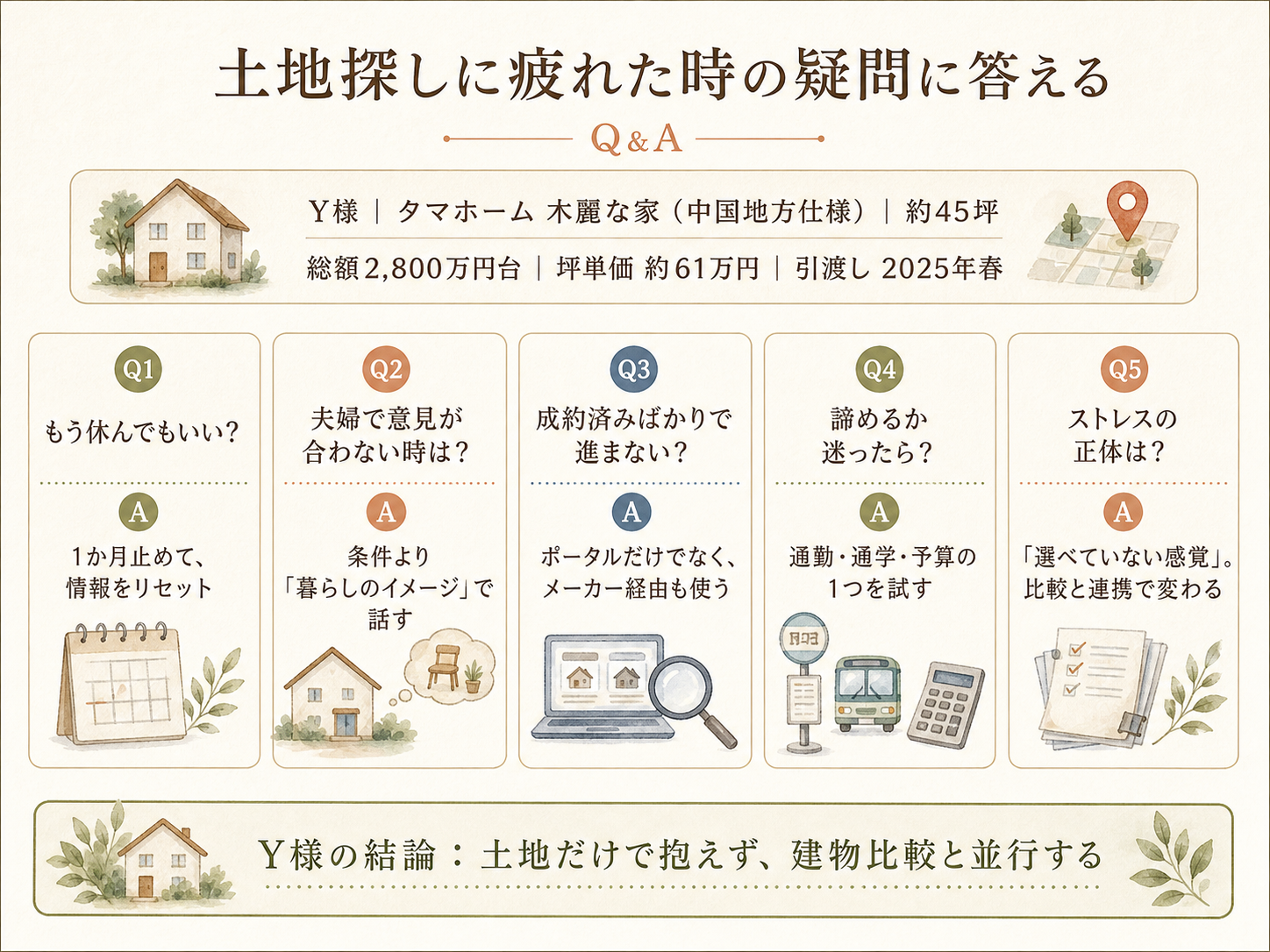 ハウスメーカーに関する読者の疑問と、Y様の取材時の回答（Q&A図解）