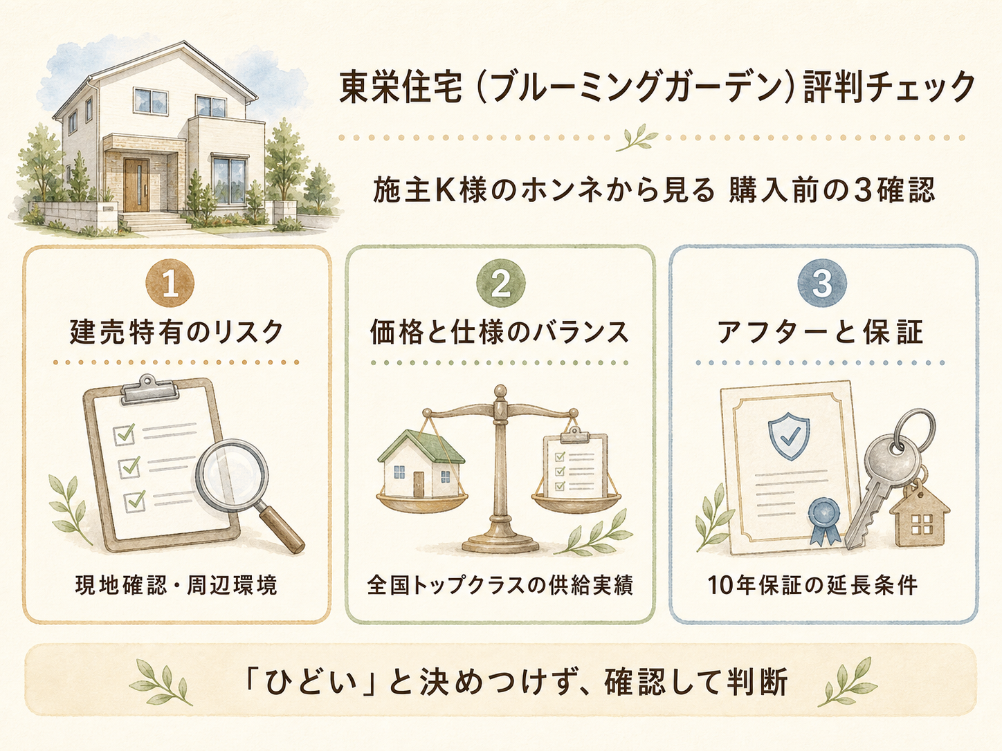 「東栄住宅 やばい」ネット評判とK様の実感のギャップを比較した図解（満足度4.2点）