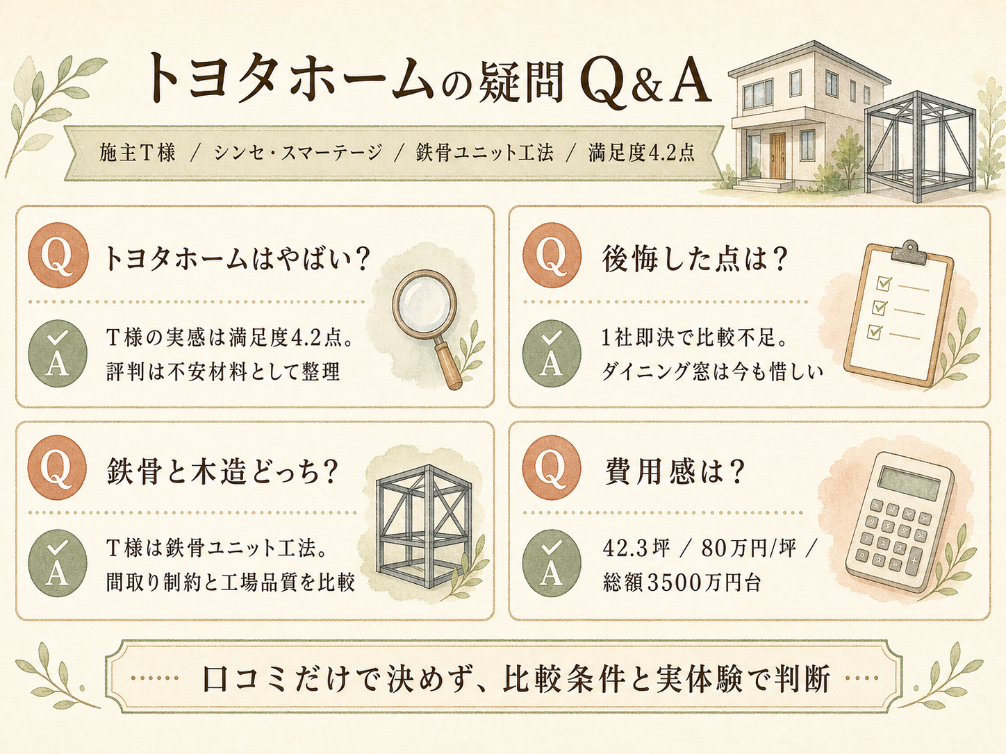トヨタホームに関する読者の疑問と、T様の取材時の回答（Q&A図解）