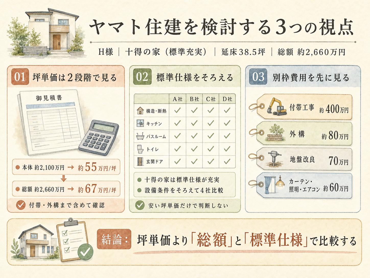 ヤマト住建の坪数別 総額シミュレーション（30・35・40坪）