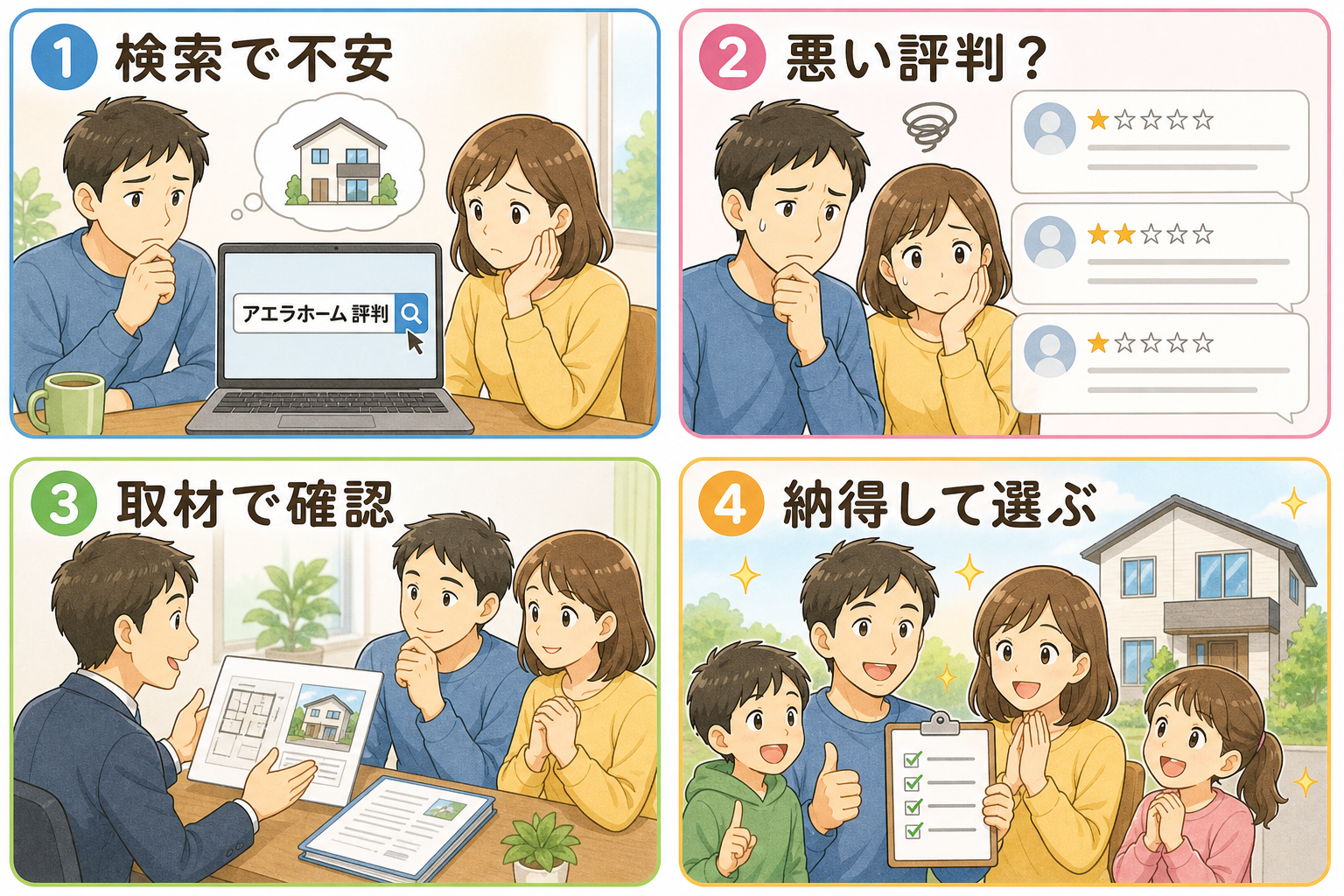 ネット検索→不安→施主取材→納得の4コマ