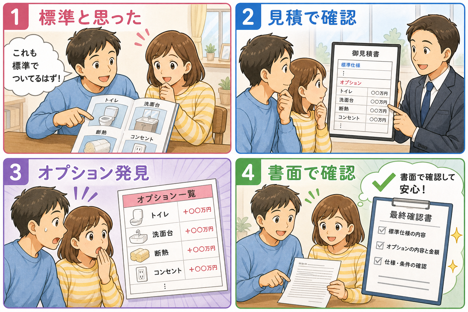 「標準と思ってた→実はオプション」失敗例の4コマ
