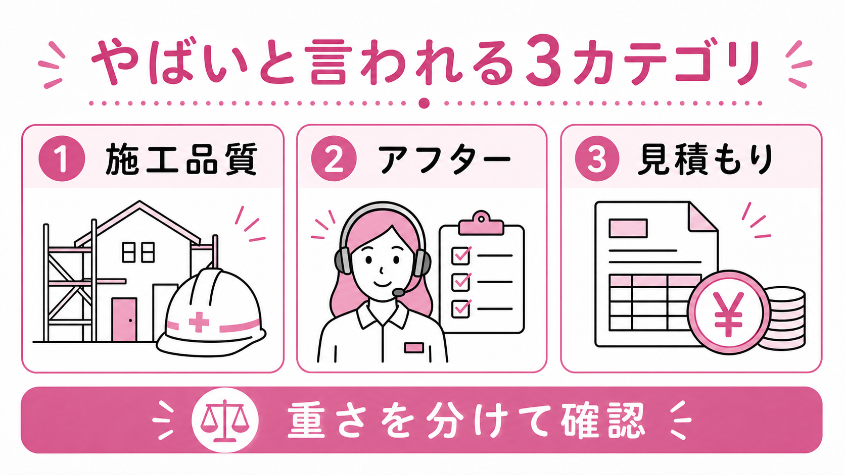 アイ工務店の評判「やばい」3カテゴリ整理(施工品質/アフター/見積もり)ゆる図解